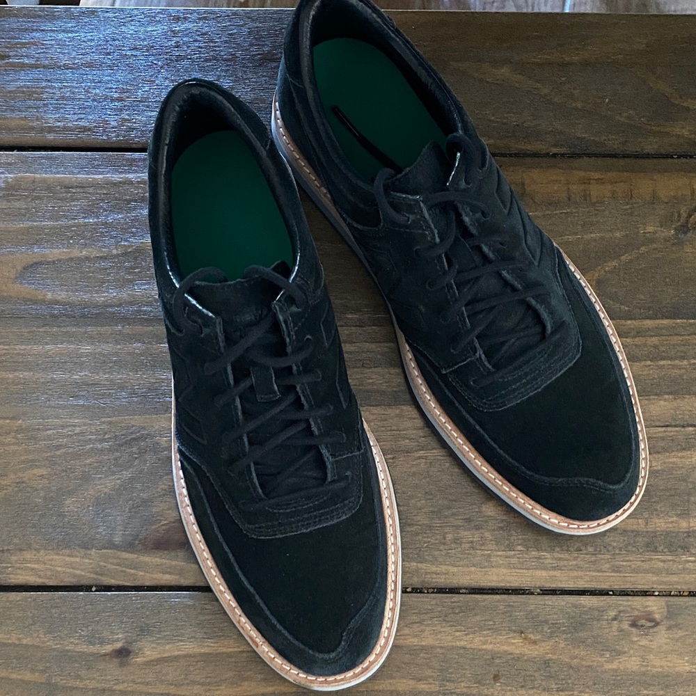 New Balance Black Suede Derby Shoes with Tan Welt MD1100BK
